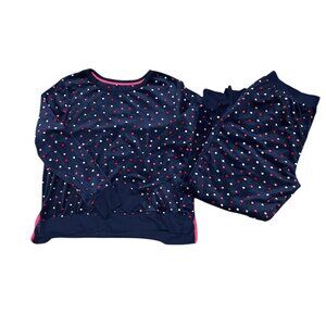 Kate Spade Navy Blue Velour Pajama Set Sz L Polka Dot Cozy Sleepwear Cabincore